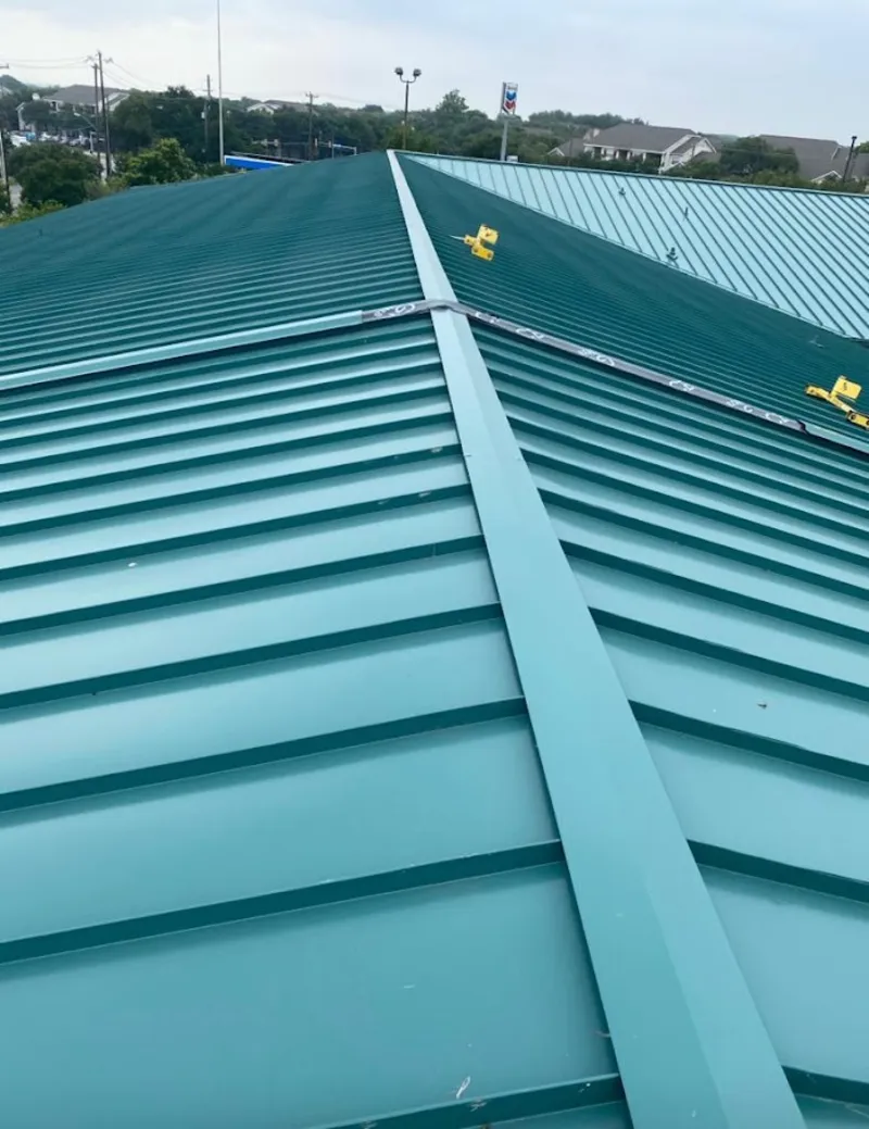 Green commercial metal roof ridge and valley for Metal Roof Repair in Great Neck
